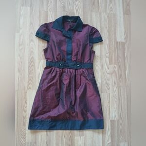BCBG Maxazria Burgandy nd Black Short Sleeve Dress